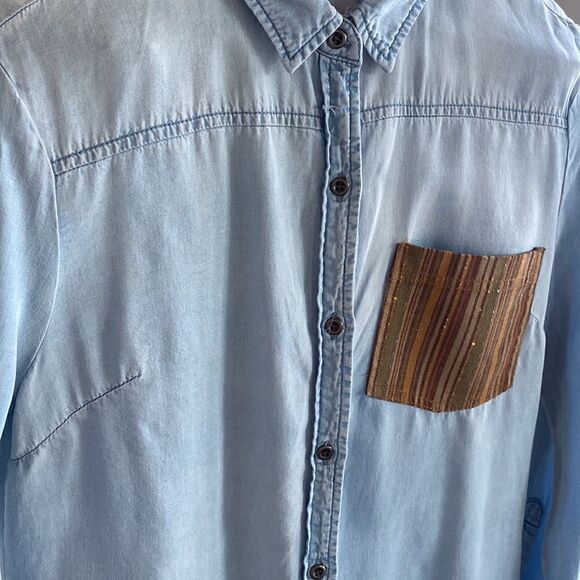 Faux Denim Button Down Shirt - Picture 4 of 4